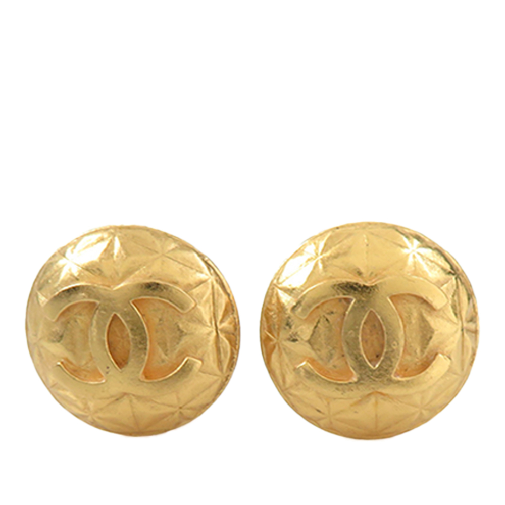 Pre-Loved Chanel CC Gold Plated Quilted Round Clip On Earrings